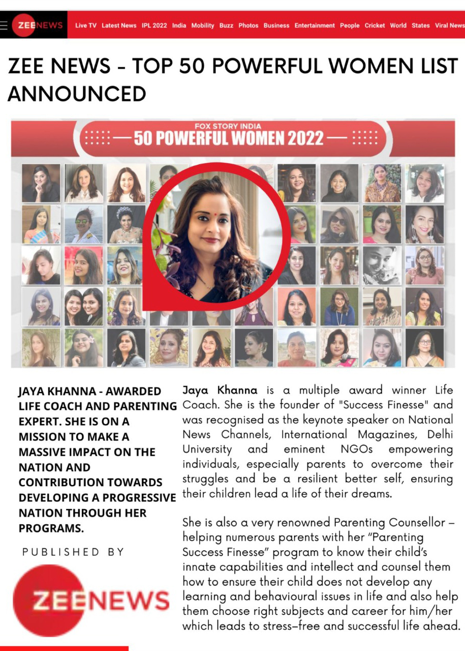 Got published in Zee News and featured in Top 50 powerful women list by Fox India Story.